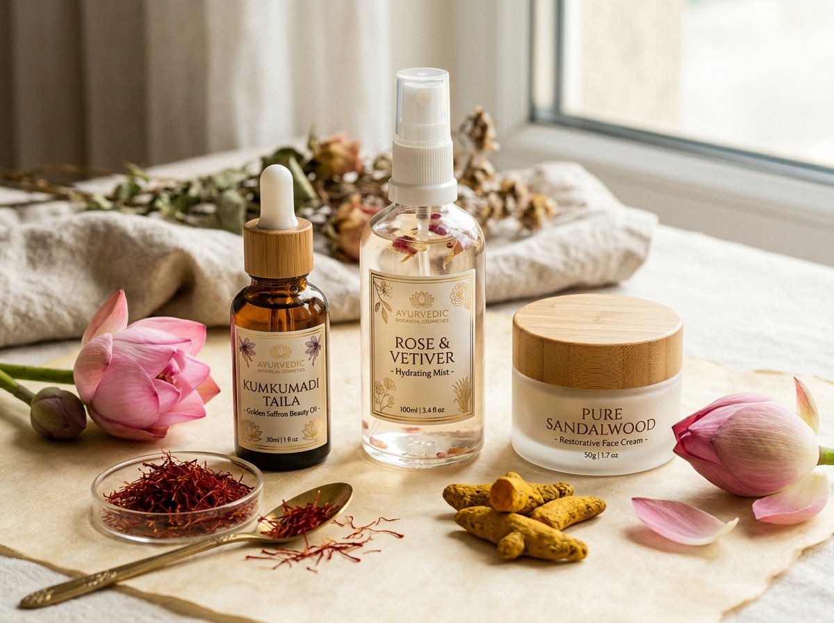 Botanical Ayurvedic Cosmetics - Kumkumadi Oil, Rose Mist, Sandalwood